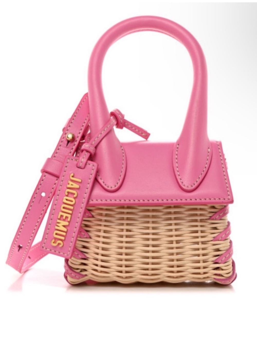 Jacquemus Hot Pink Leather & Wicker Mini Le Chiquito Tote